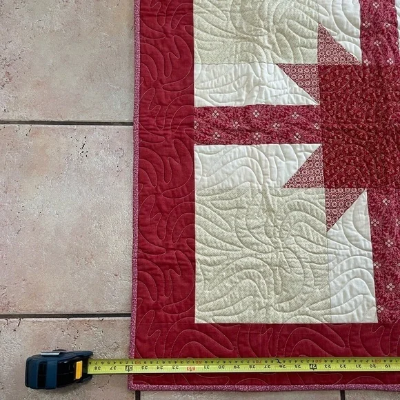 Handmade Red Cream Quilt 36” Square - Picture 4 of 6